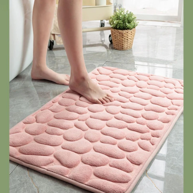 

Bathtub Floor Carpets Stones Memory Foam Toilet Rugs Anti-skid Embossing Side Wash Basin Thicken Rebound Print Bathroom Bath Mat