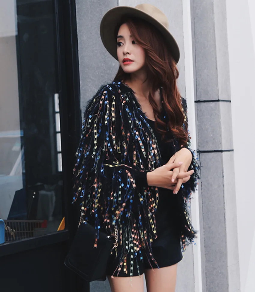 JSXDHK красочный пушистый вязаный кардиган с кисточками модный осенний женский