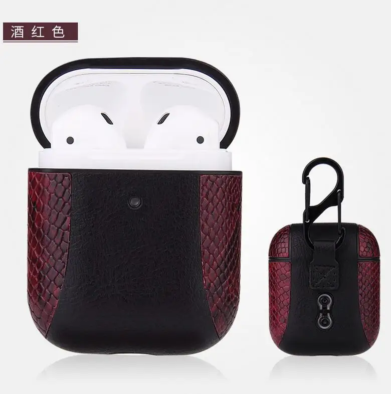 Red wine-RW Чехол для Airpods 2 1 чехол принт змеиной кожи крокодиловая кожа чехол для Apple Airpods 2 1 чехол аксессуары коробка для наушников Coque - Цвет: Red wine-RW