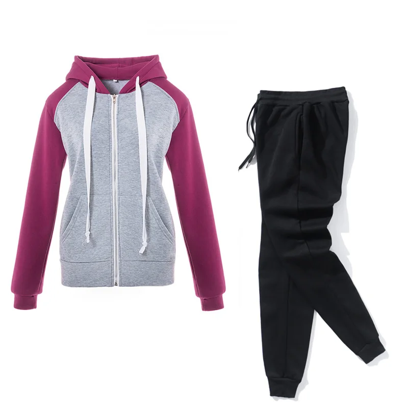 

Hooded sports suit Long Sleeve Zipper Tops&women Pants Streetwear Track Suit Casual Women Set 2 Pieces Hoodie Tracksuit