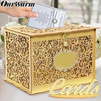 ourwarm diy glitter wedding gift card box for wedding decorations wooden money box with lock baby shower birthday party supplies