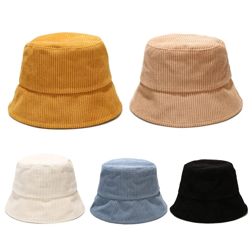 Мода для взрослых Зимние ребристые бархатное Ведро Шляпа Сплошной Цвет
