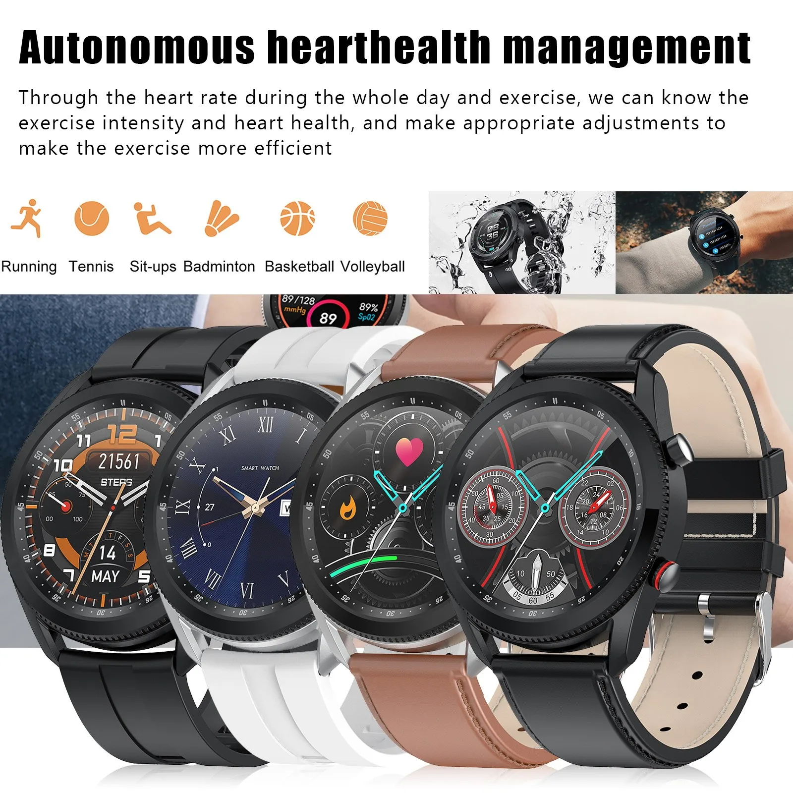 Часы наручные L61 мужские с круглым циферблатом модные умные деловые повседневные