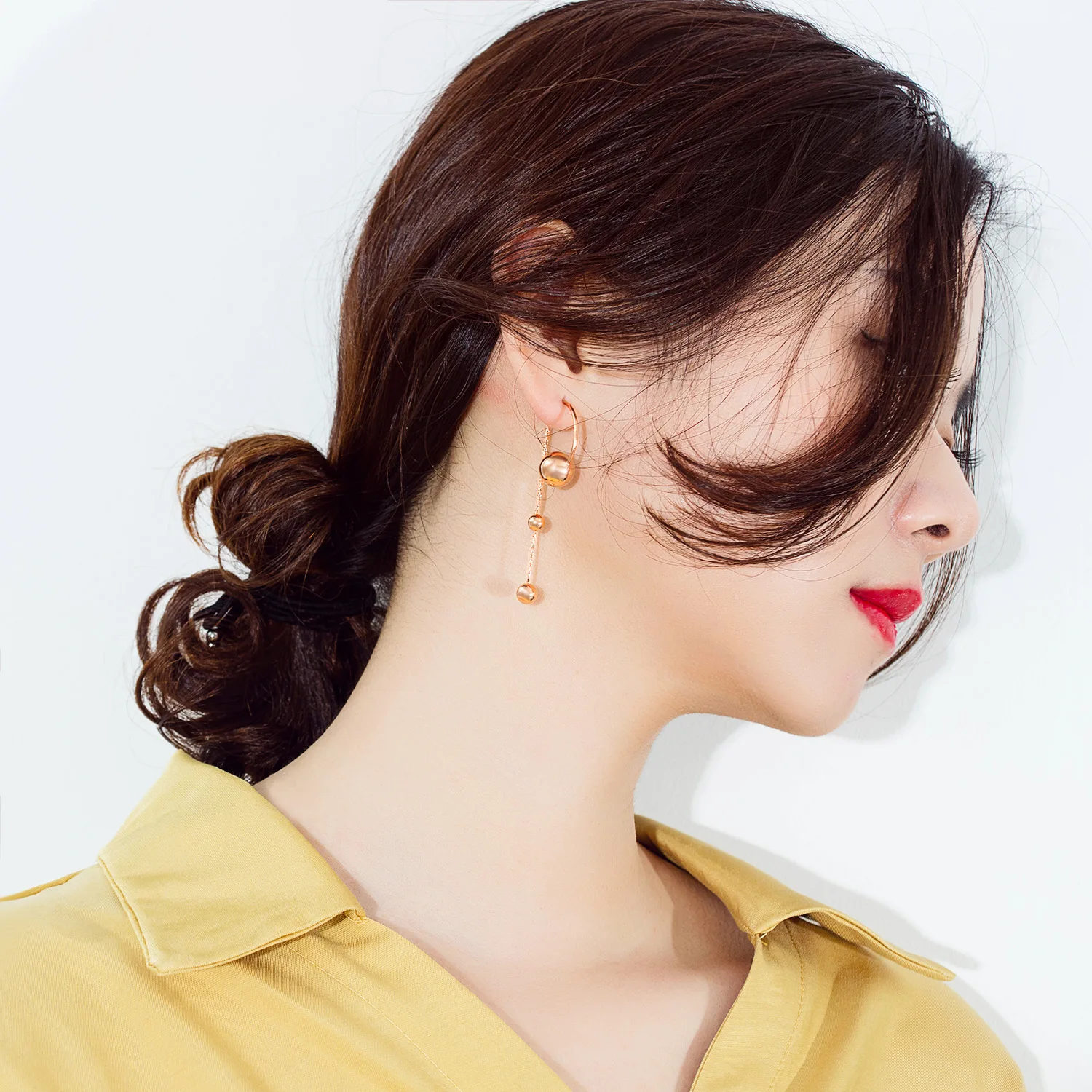 

12G Korean Unusual Long Stainless Steel Earrings For Women 2021 Rose Gold Simple Net Red French Fashion Cold Wind Jewelry