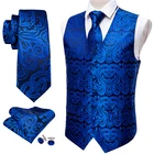 Жилет мужской костюм с v-образным вырезом, темно-синий, с галстуком и запонками, Шелковый, SJ-2024
