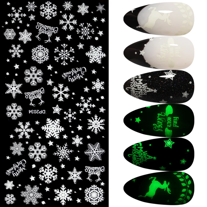 

Snowflakes Angel 3D Stickers Leaf Flower Laser Luminous Transfer Decals Stickers for Nails Heart Butterfly Slider Decoration