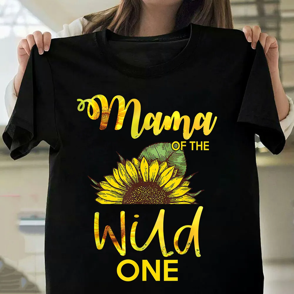 

One Wild MAMA Sunflower Print Women T Shirt Short Sleeve O Neck Loose Women Tshirt Ladies Tee Shirt Tops Clothes Camisetas Mujer