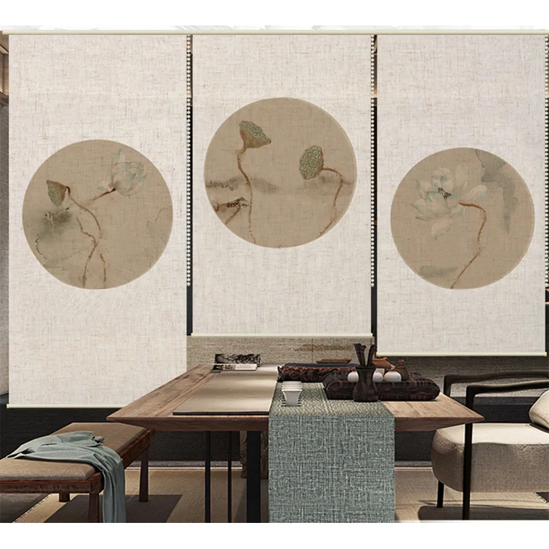 Складной экран для разделителя комнаты Офисная льняная занавеска с узором под