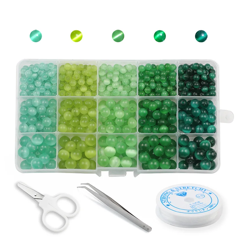 

Cat's Eye Opal Natural Stone Beading Box Set Kits 6/8/10/MM Spacer Glass Loose Beads For Jewelry Making DIY Bracelets Findings