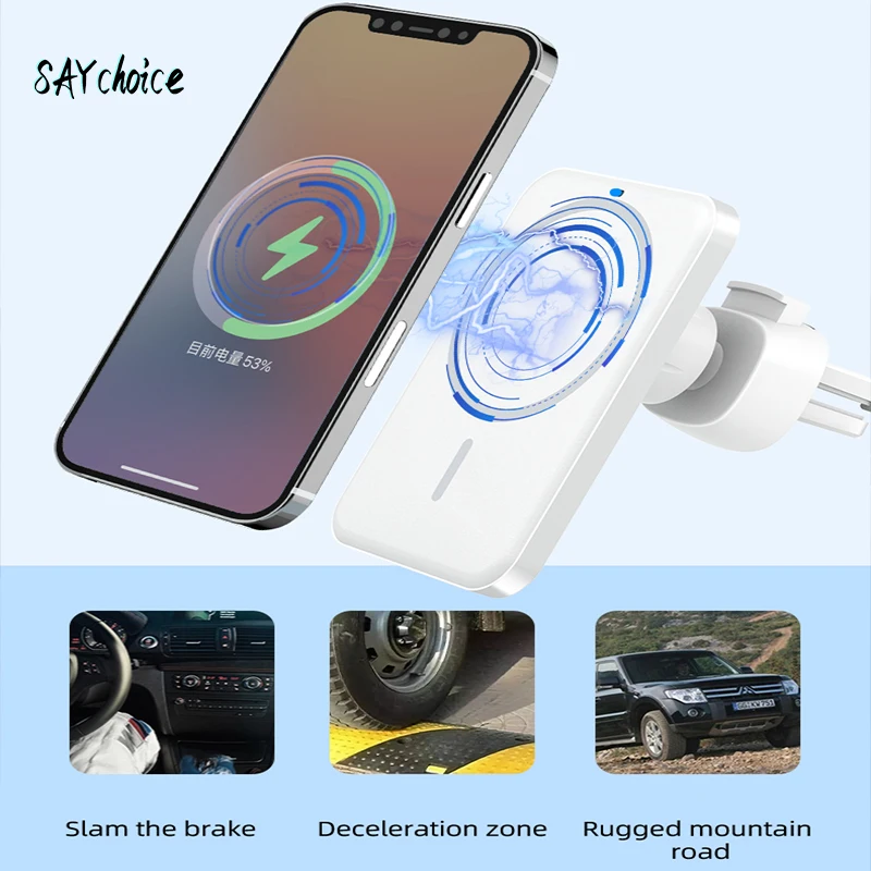 

SAYchoice Car Magnetic Wireless Charger For Apple Iphone 12 13 Mobile Phone Navigation Bracket Air Outlet 15W Fast Charge