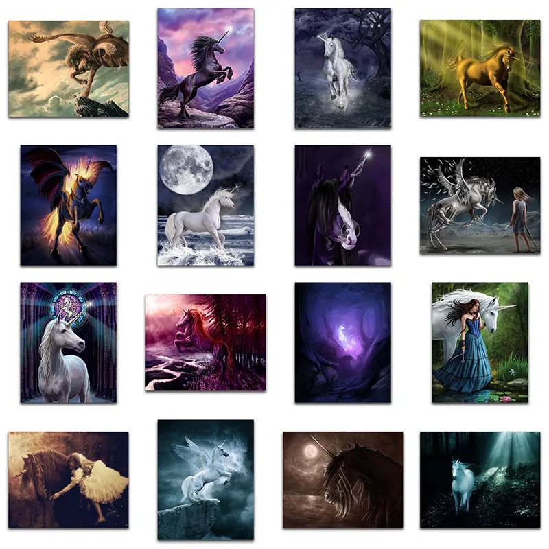 5d алмазные картины мультфильм Луна Лошадь Единорог полная квадратная Алмазная
