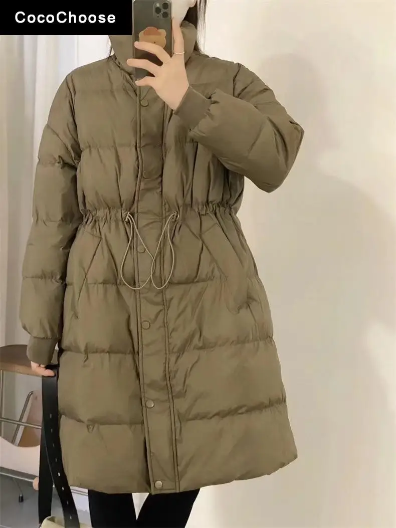 

Стеганые пальто с воротником-стойкой, модное свободное плотное теплое пальто в Корейском стиле с кулиской на талии, верхняя одежда, зима 2021