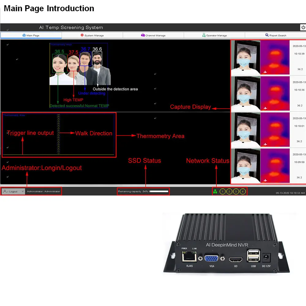 IP Camera NVR Surveillance Thermal camera system for face detection body temperature capture recording thermal imager | Безопасность и