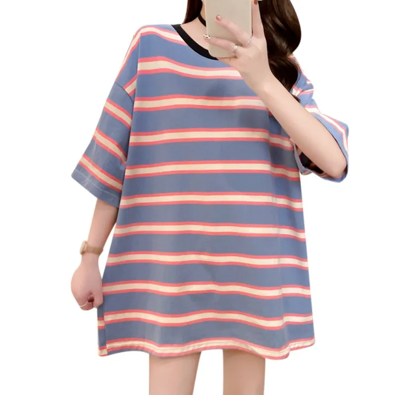 

Fashion Short-sleeved T-shirt Student Women's Spring And Summer Striped Tee Shirt Tops 2021