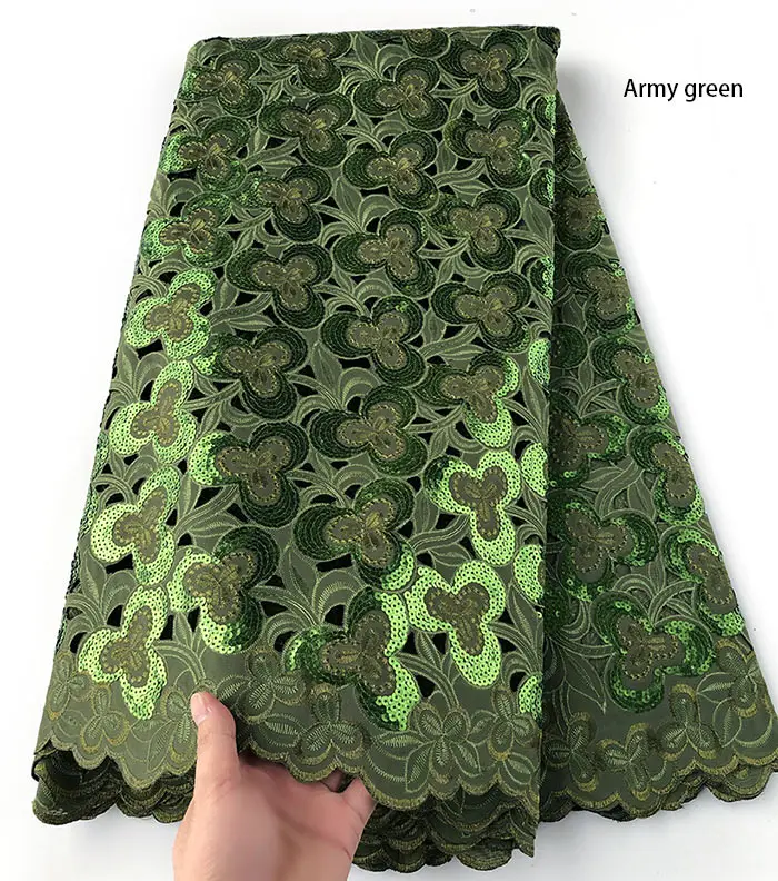 army green 5 ярдов блестящая африканская ручная работа органза кружевная ткань красивая нигерийская Гана швейная одежда много блесток Высокое качество горячая распродажа - Цвет: army green