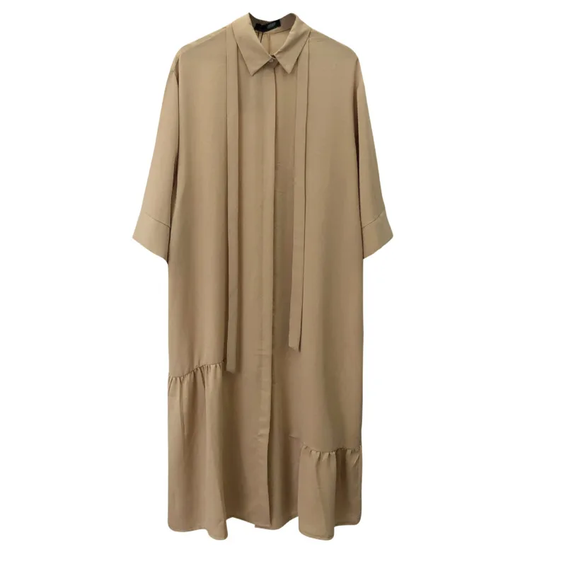 

2020 Spring New Sweet Turn-down Collar Shirt Dress Women Elegant Long Robe Elastic Waist Long Sleeve Chiffon Dress QX885