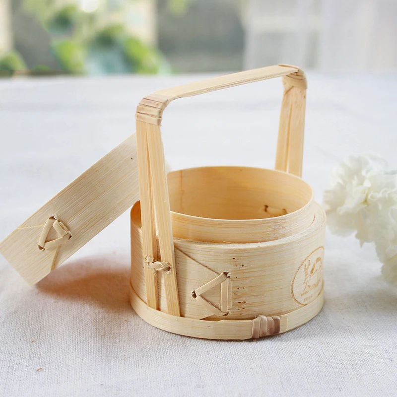 

Mini Bamboo Steamer 6*8cm with Handle Creative Wedding Decor Food Container Flower Arrangement Small Bamboo Cage Steamer Basket