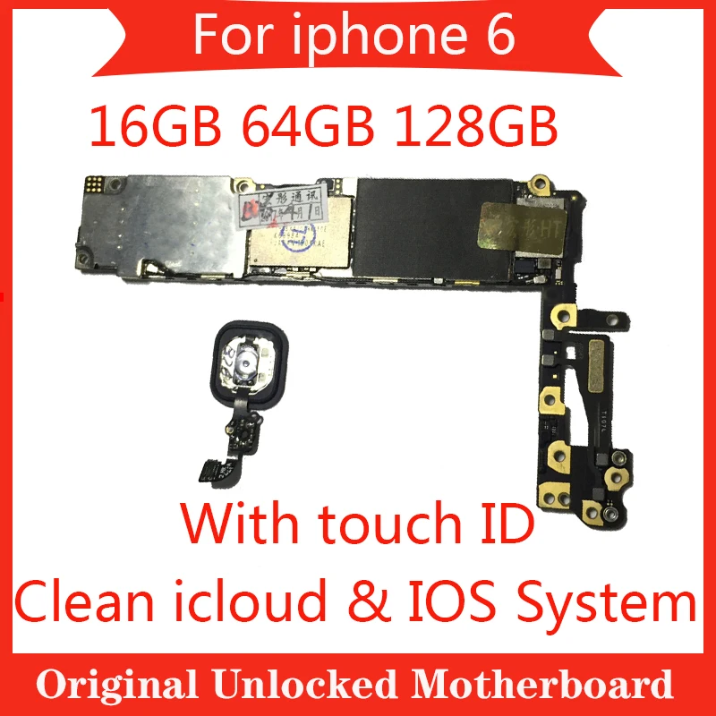 

Original factory unlocked motherboard for iphone 6 with/without touch ID 16GB 64GB 128GB Clean icloud logic board for iphone 6