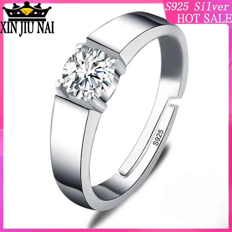 

925 sterling silver Classic wedding live mouth men's 45-point ring live mouth adjustable size inlaid stone wide men's ring