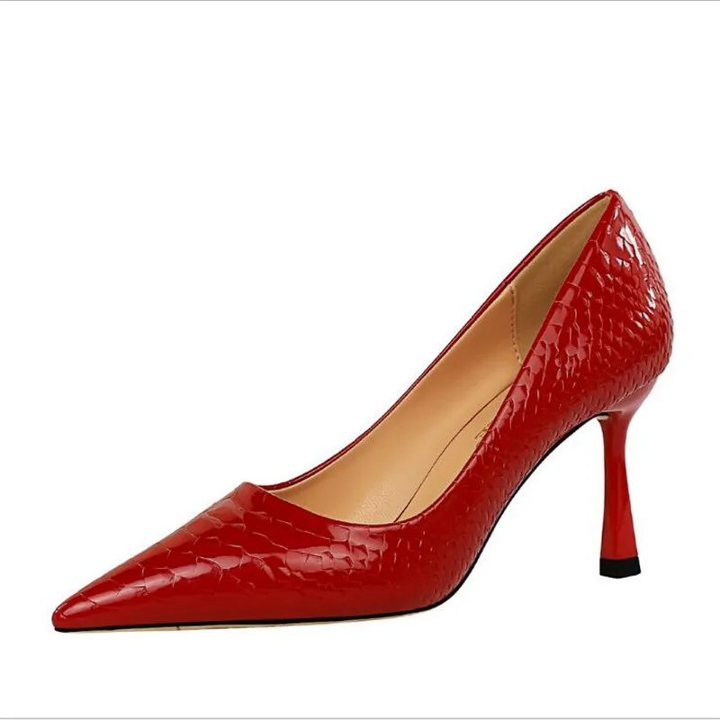 

Sexy Women Snake Skin Embossed High Heel Shoes Glossy Patent Leather Heels Fashion Ladies Extremely High Stilettos Pumps