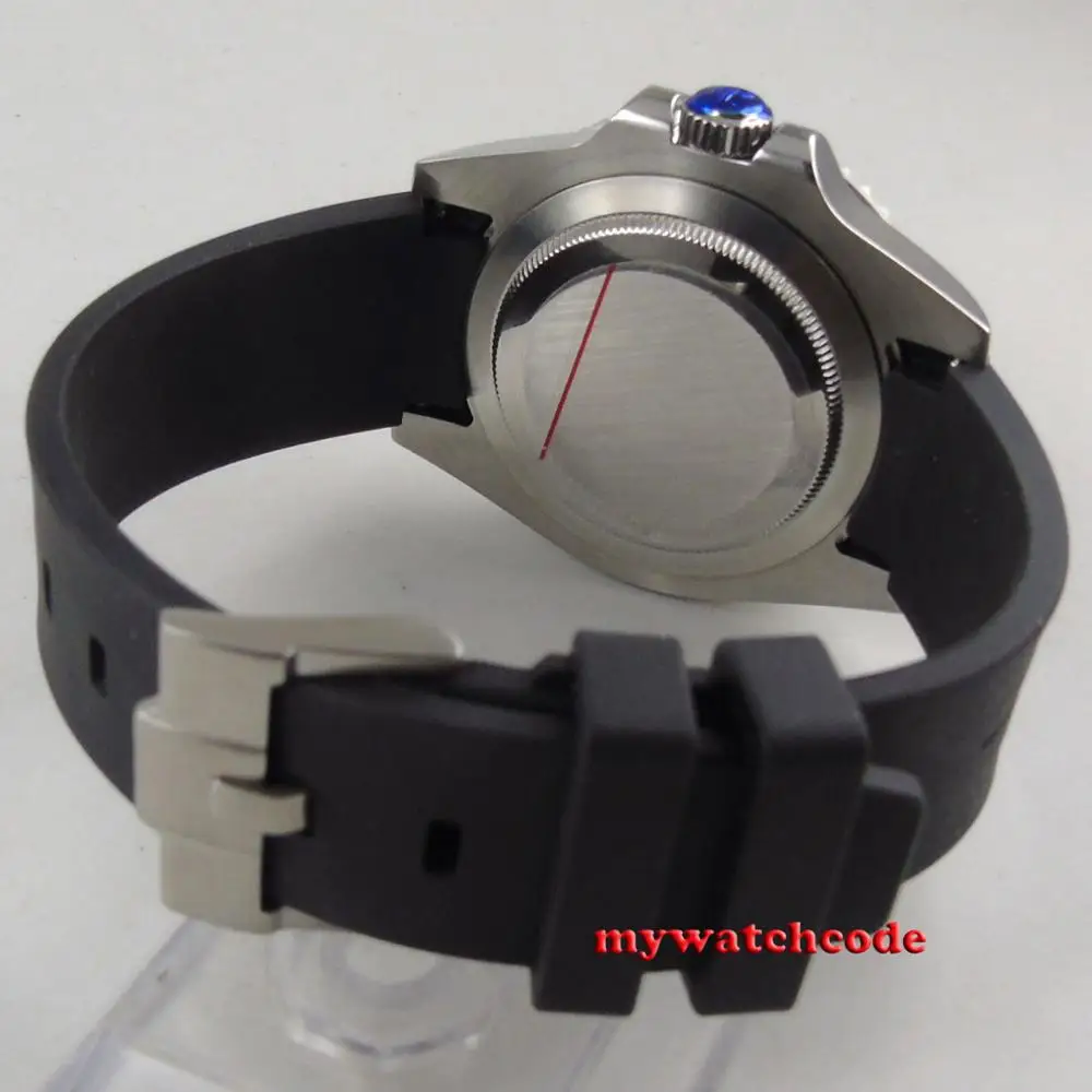 Мужские автоматические часы 40 мм Parnis с черным циферблатом и резиновым