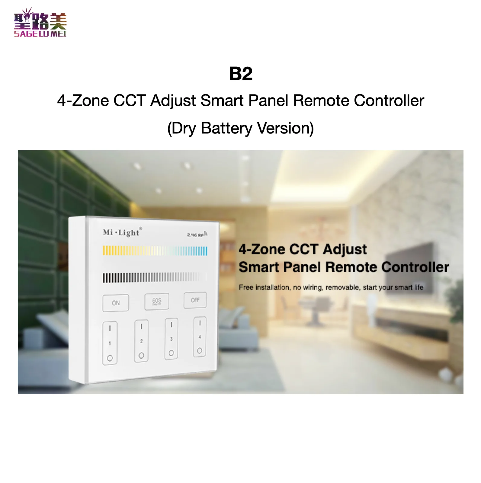 

B2 4-Zone CCT Adjust Smart Panel Remote Controller 2.4G RF Remote 4 Zone Individually Control Multi-functional MiBOXER Mi-Light