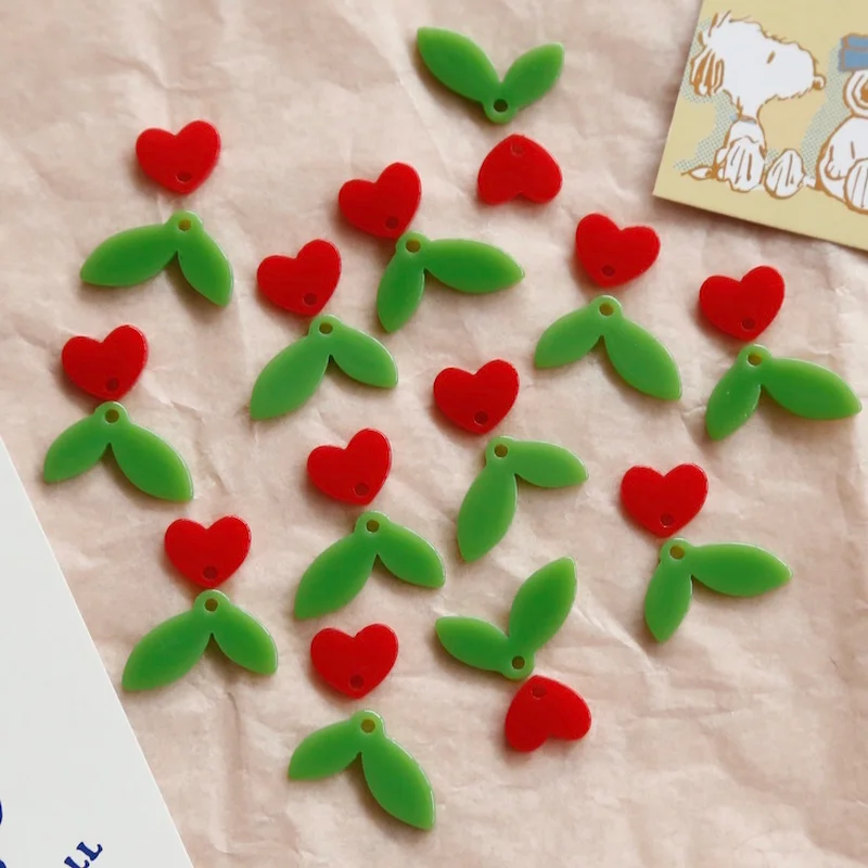 

All-match super sweet and cute little love heart and small leaf resin pendant DIY earrings jewelry handmade accessories