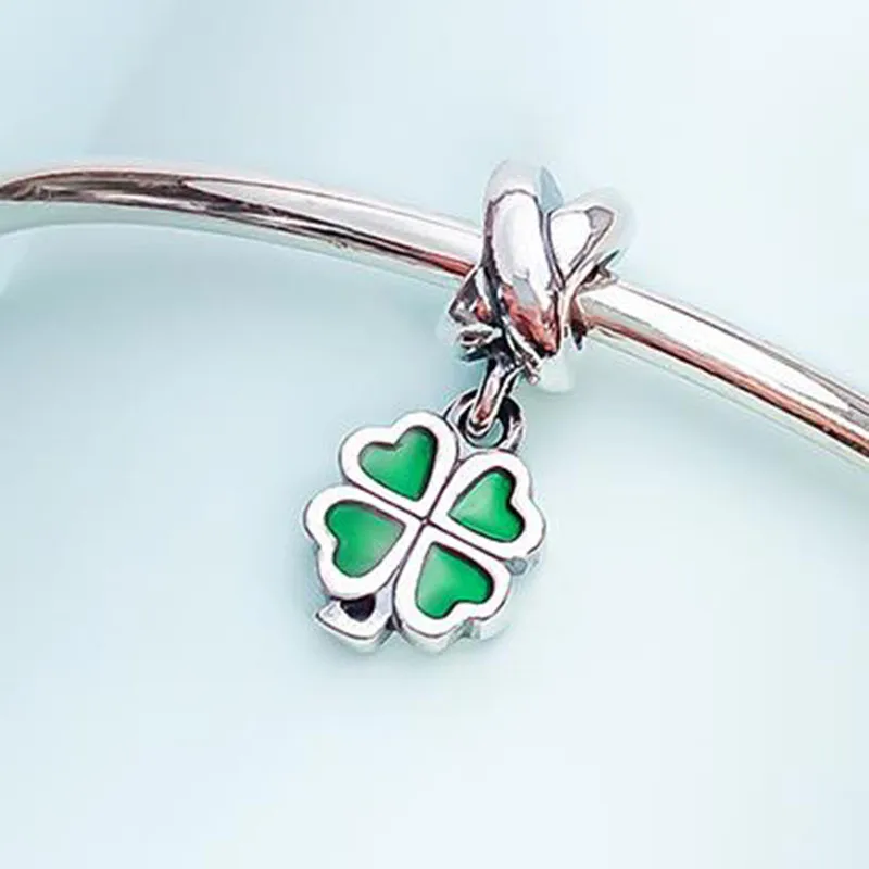 

100% 925 Sterling Silver Charm Innovative Enamel Lucky Clover Pendant Fit Pandora Women Bracelet & Necklace Diy Jewelry