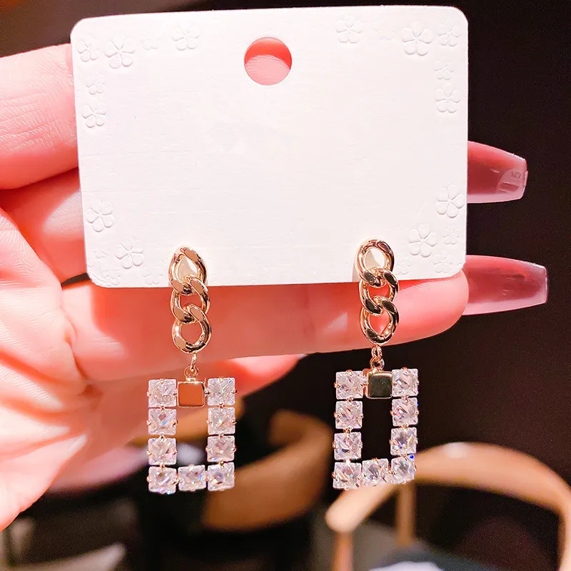 

High Grade Hollow Out Sparkling Zircon Geometric Earrings Personality Female New Fashion Jewelry Wholesale