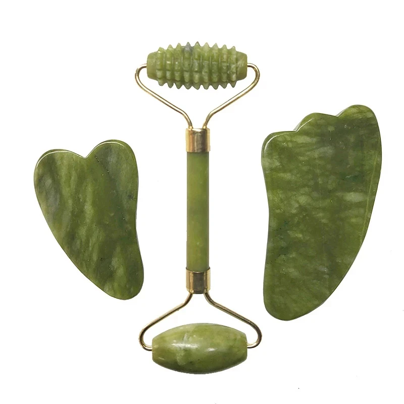 

Natural Jade Roller Facial Massager Real Stone Face Roller Guasha Massage Board Set Guasha Tool Jade Roller Guasha Massage Board