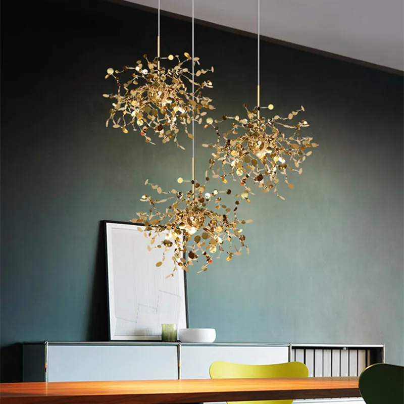 

Multiple Choices Nordic Argent Parlor Pendant Lamp Creative Stainless Steel Leaf Hotel Hall Art Gallery Decoration Indoor Lighting