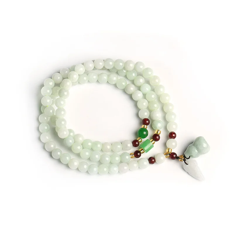 

Natural Grade A Jade Jade Girls' Jewelry Bracelet Exquisite Buddhist Bead Bracelet Garnet Gourd Double Pixiu Pendant Jewelry