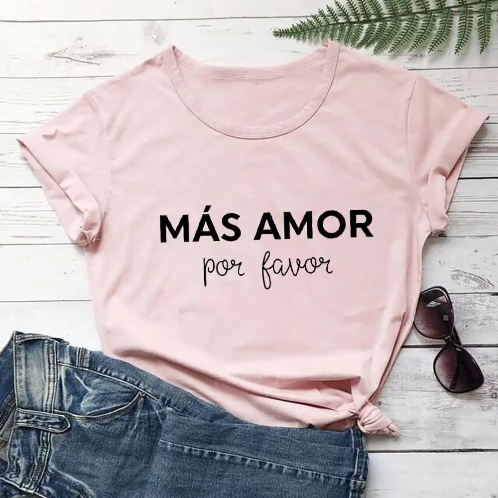 Mas Amor Por Favor футболка в испанском стиле More Love Please женская 100% хлопок Забавный