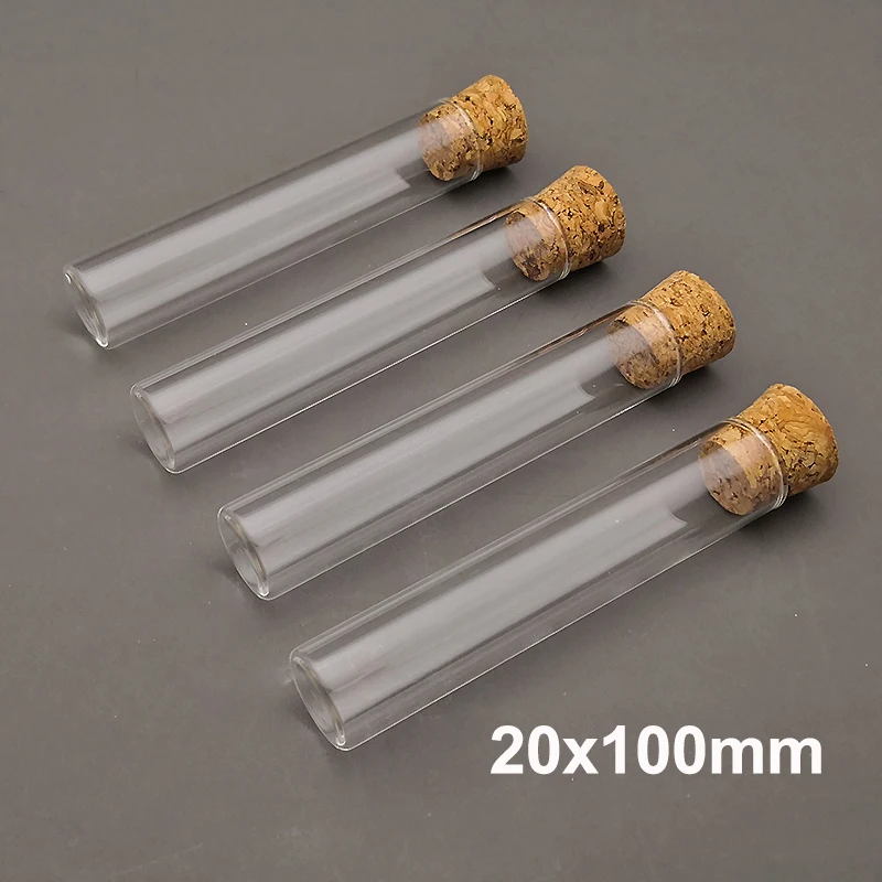 10pcs/lot Lab 20x100mm Thickened Glass Flat Bottom Test Tube with Cork Stopper for School Laboratory Supplier