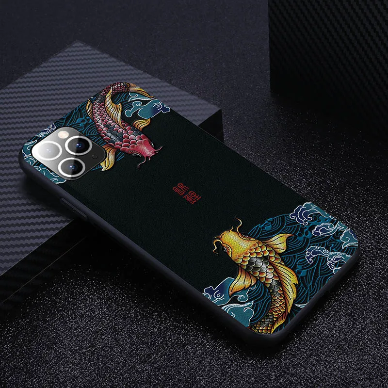 Dark Black Роскошный кожаный рельефный чехол с рисунком для iPhone 11 Pro XS MAX XR X, силиконовый мягкий чехол s, чехол для iPhone 7, 8, 6, 6S Plus, оболочка - Цвет: Dark Black