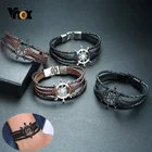 Мужские Винтажные очаровательные браслеты Vnox, многослойные кожаные веревочные цепочки, браслеты на запястье ювелирные изделия