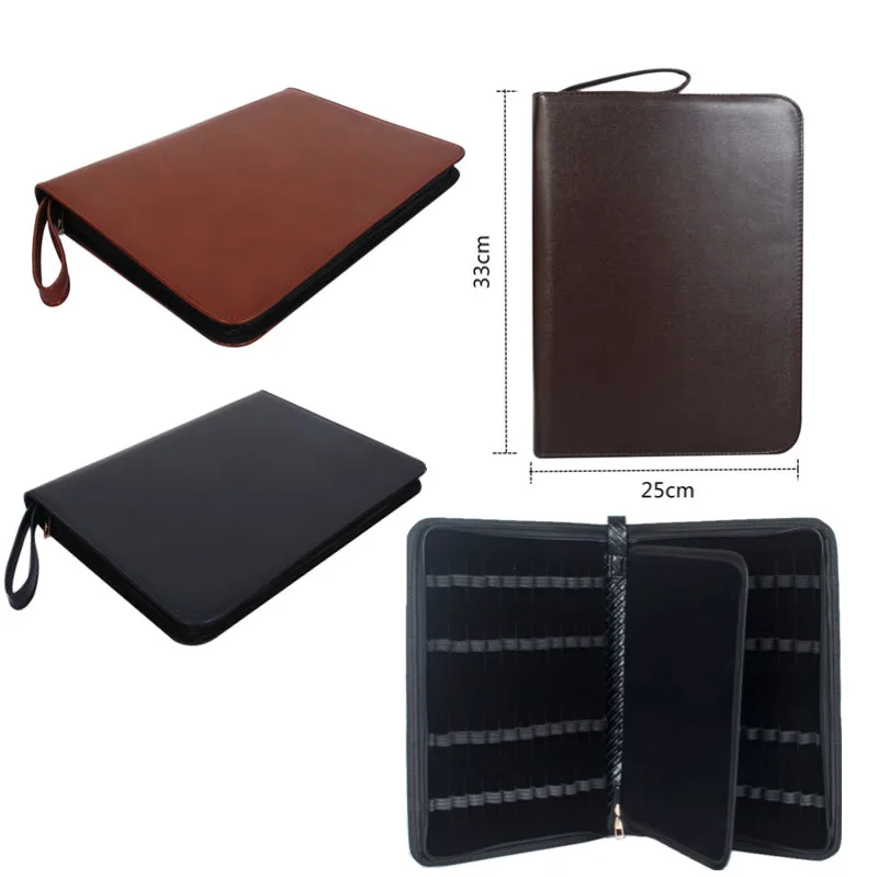 

New leather Large Capacity Fountain Pencil Case 48 Slots Pen Bag Writing Holder Supplies Accessories