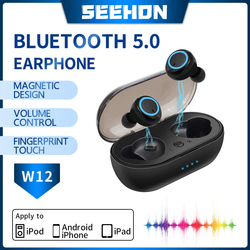 

[ Hot Sell ] W12 Bluetooth 5.0 TWS Wireless Earphones Noise Cancel Earbuds Sports Waterproof Touch Control Mini Headset