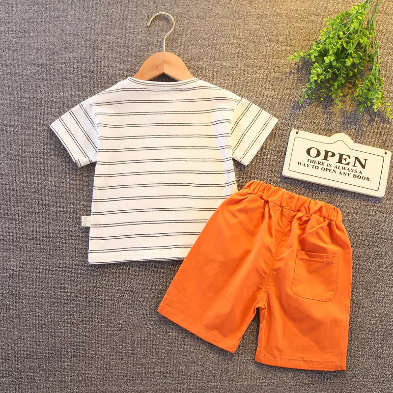 

New Kids Clothes Suit Summer Children Boy Strips Bear T Shirt Shorts 2Pcs/sets Baby Toddler Clothing Infant Sportswear 0-5 YEAR