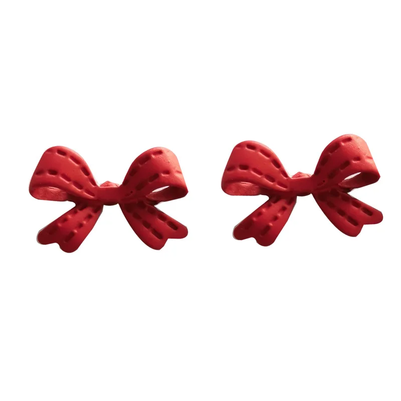 

CH-686 S925 Silver Needle Trendy Retro Hong Kong Style Fashion Simple Red Bow Earrings Small Fresh Earrings Women