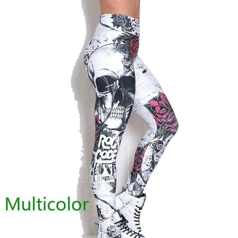 

Fad Women's Fitness Leggings Push Up Skull Print Elastic High Waist Women Pants Ankle Length Casual Female Compression Leggings
