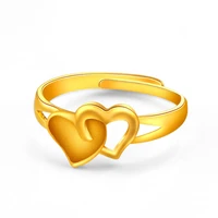 korean fashion sand gold ring female adjustable 14k gold heart shape ring for womens wedding engagement jewelry new year gifts