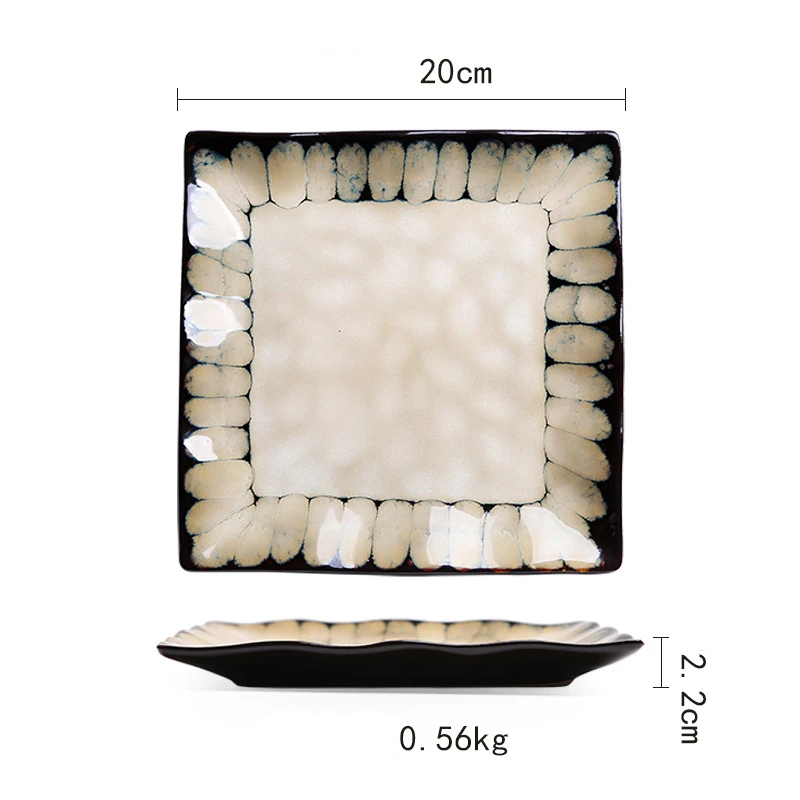 

Creative Household Ceramic Plates Wave Edge Fruit Salad Bowl Japanese Style Retro Style Stripe Plate Bowl Set Plate Decoration