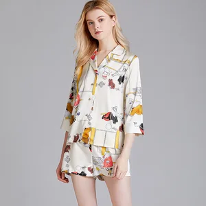 Комплект пижамный женский атласный из 2 предметов, Повседневная Пижама, рубашка и шорты, пикантная одежда для сна, домашняя одежда, Размеры M, L, XL, весна-осень