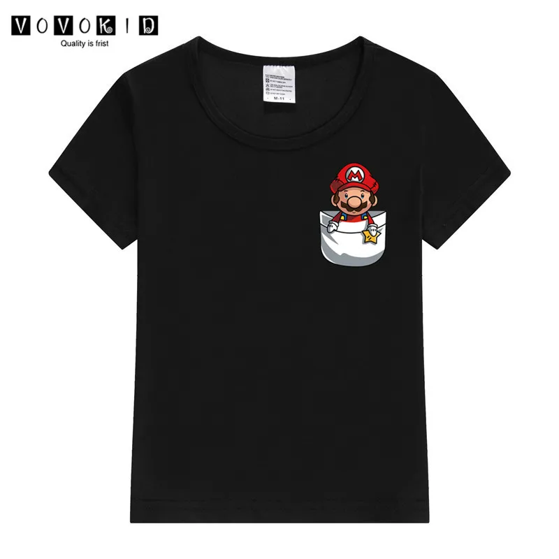 Забавная футболка с принтом «Super Mario Bros» для маленьких девочек и мальчиков, Детская летняя футболка с принтом «Король льва», рубашка на День Благодарения - Цвет: T125G-black