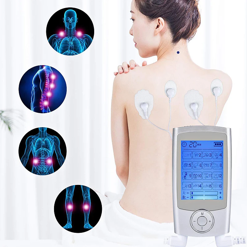 

Portable LCD 2 Output 16 Modes Full Body Relax Physiotherapy Massager Pulse Tens Acupuncture Machine EMS Muscle Stimulator+4 Pad