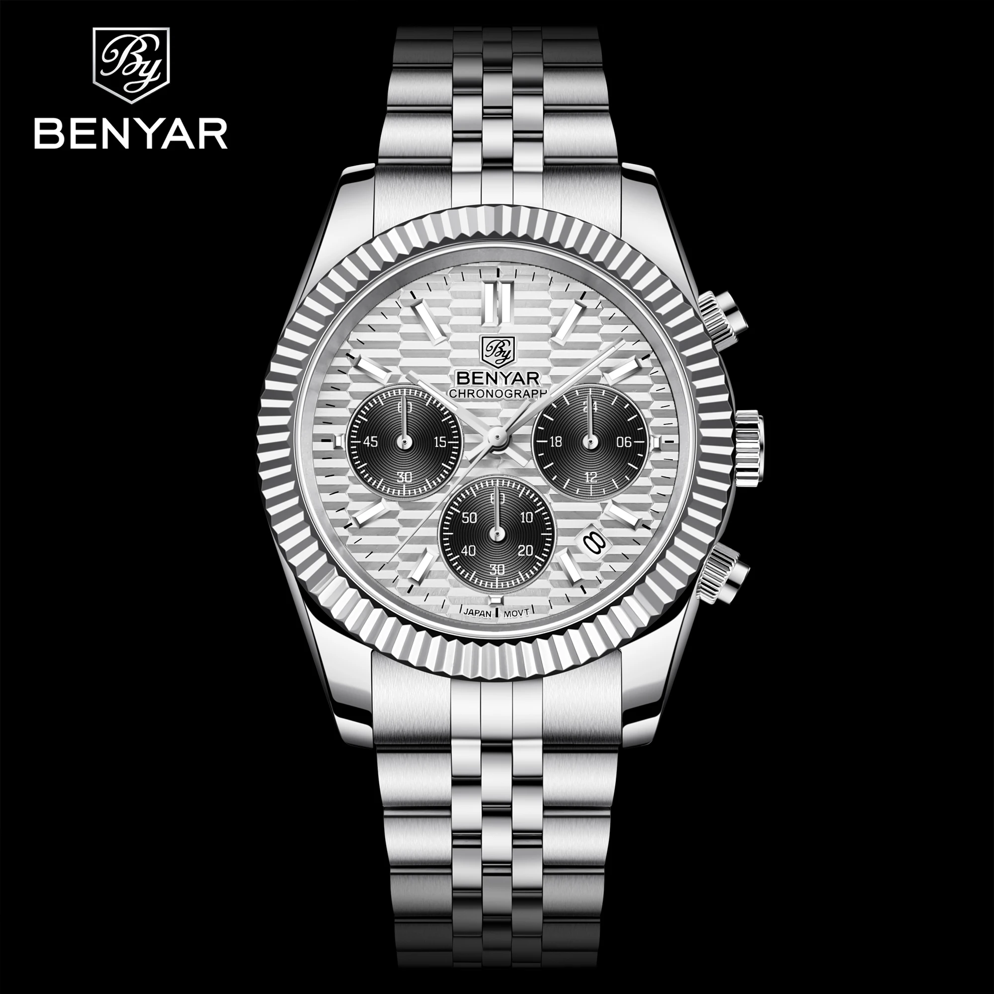 Benyar 2021 New Top Brand 40mm Watch Men's Luxury Quartz Watch Sapphire 100m Automatic Waterproof Chronograph Relogio Masculino
