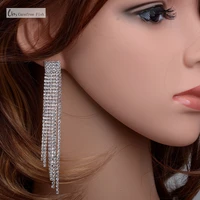 carefree fish new rhinestone crystal long tassel earrings for women bridal drop dangling earrings brincos wedding jewelry eh1001