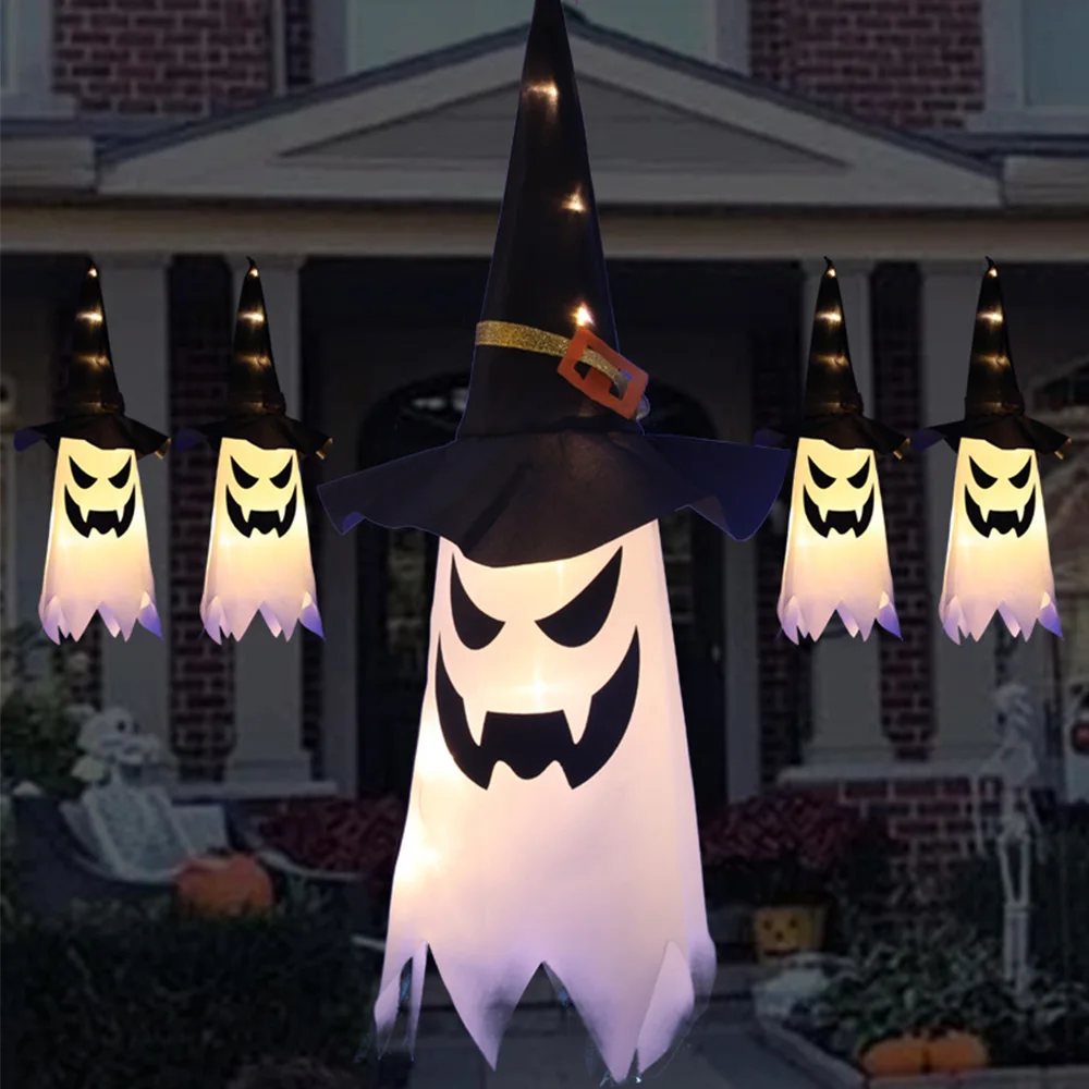 

10leds Halloween String Light Battery Glowing Wizard Ghost Hat Lamp for The Dark Hanging Horror Outdoor Decoration Lantern Light