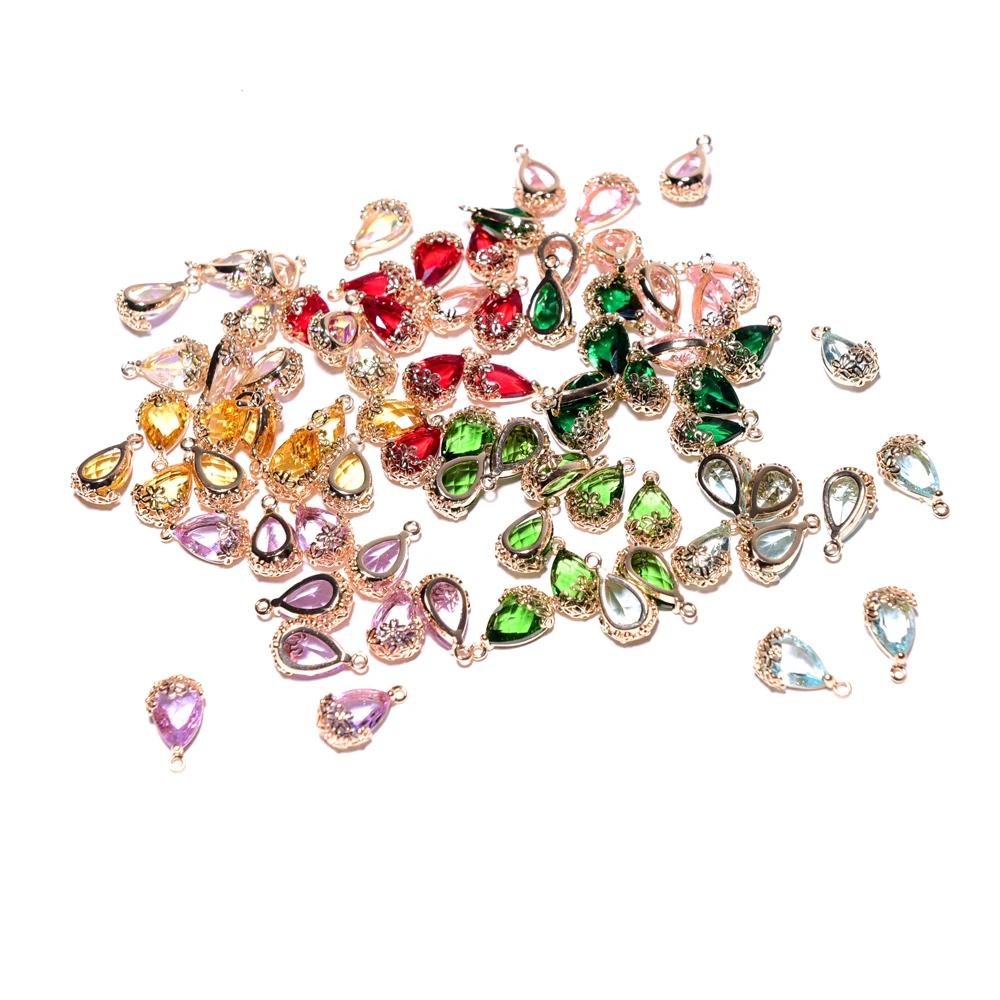 Металлические подвески стразы цветные в форме капли воды с кристаллами для изготовления ювелирных изделий